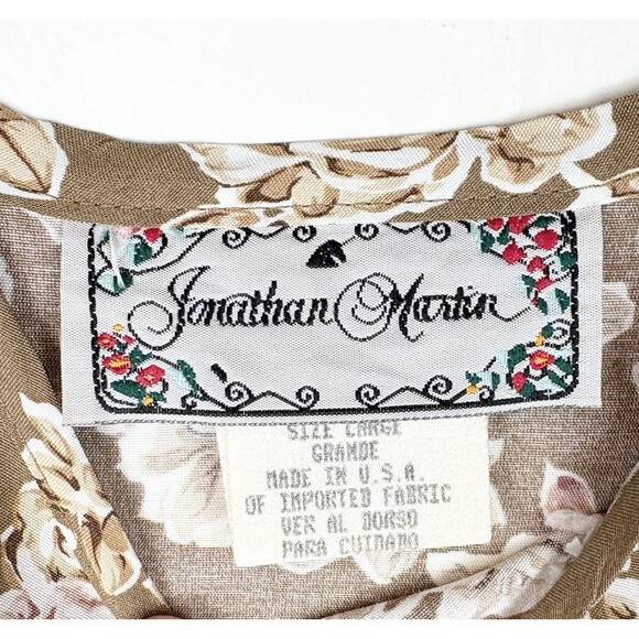 Vintage Y2K 1990s 2000s Jonathan Martin Brown Floral Minidress Dress, Large - Picture 4 of 10